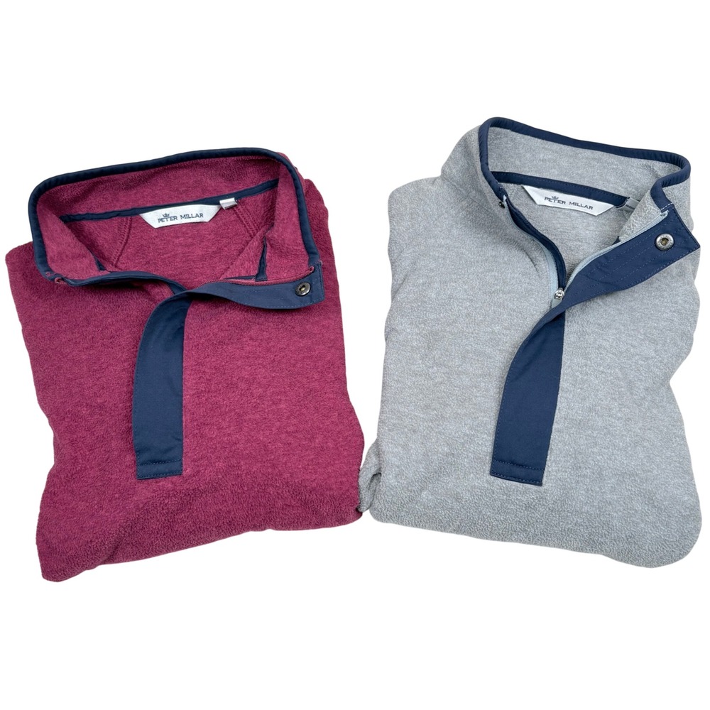Peter Millar Women's Lot 2 Gray Pink Fleece 1/4 Snap Zip Pullover Sweater Size S